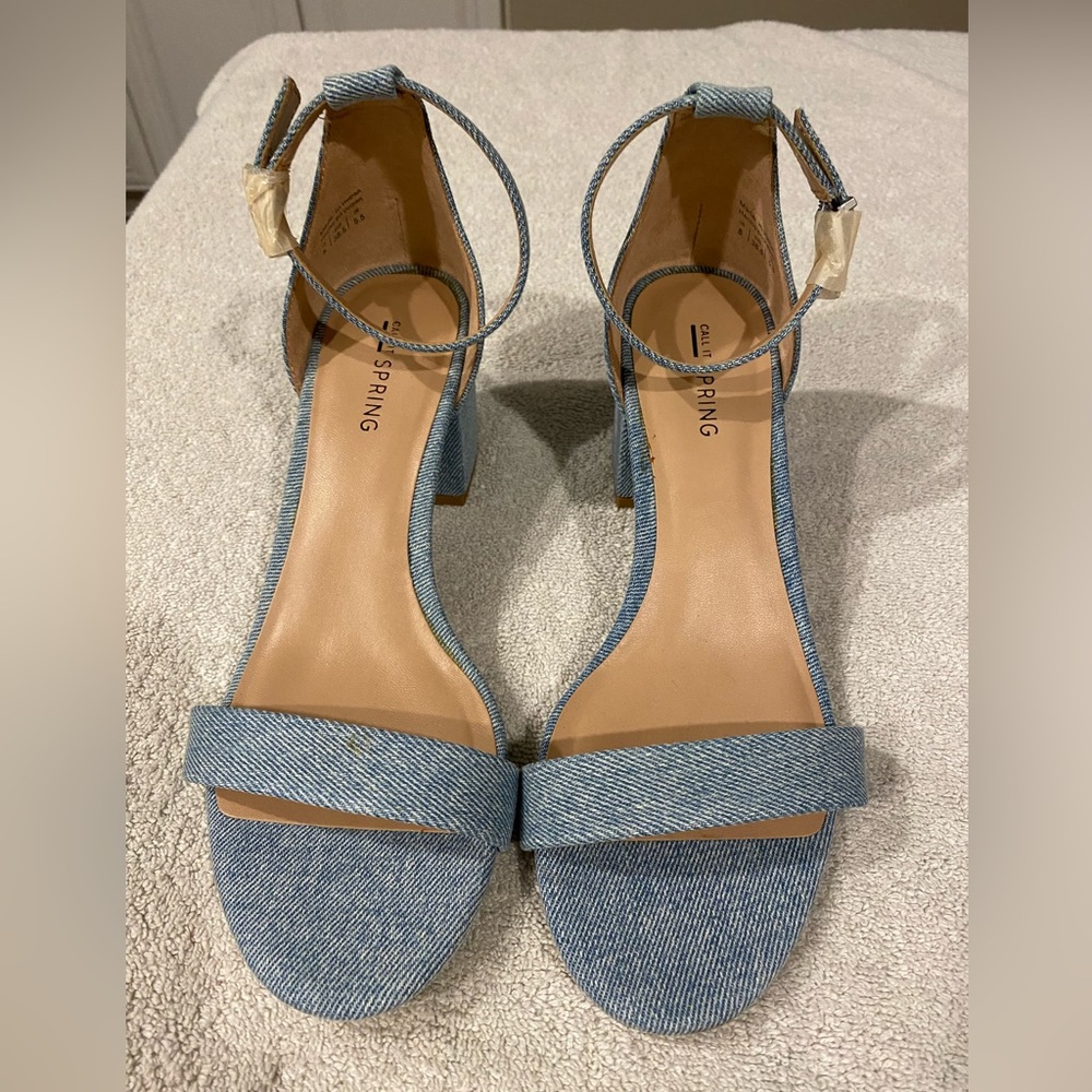 NWOT CALL it SPRING Denim Ankle Strap Sandals in Size 8